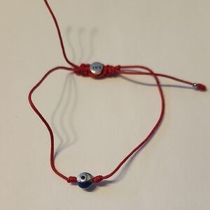 Red String Bracelet with Silver Beads